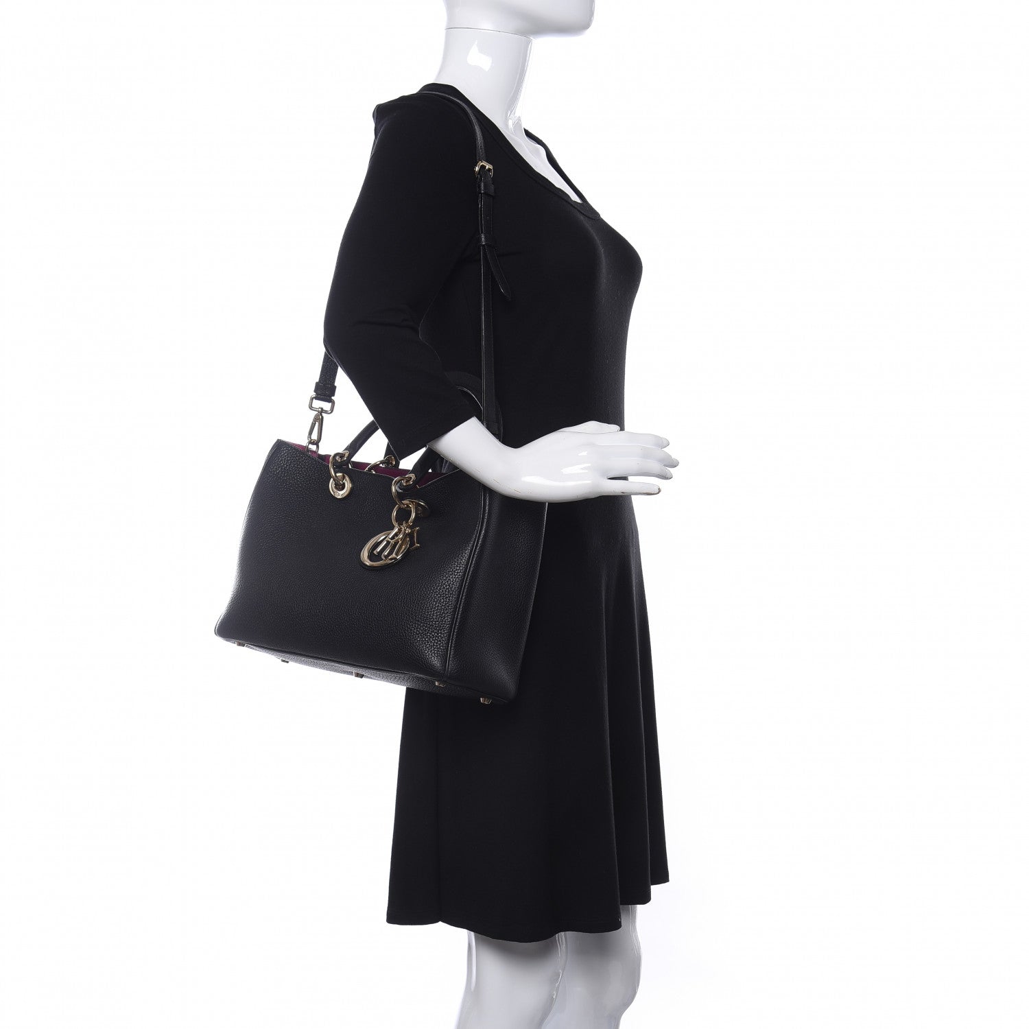 Christian Dior Bullcalf Medium Diorissimo Tote Black Rose Indien 2 of 11