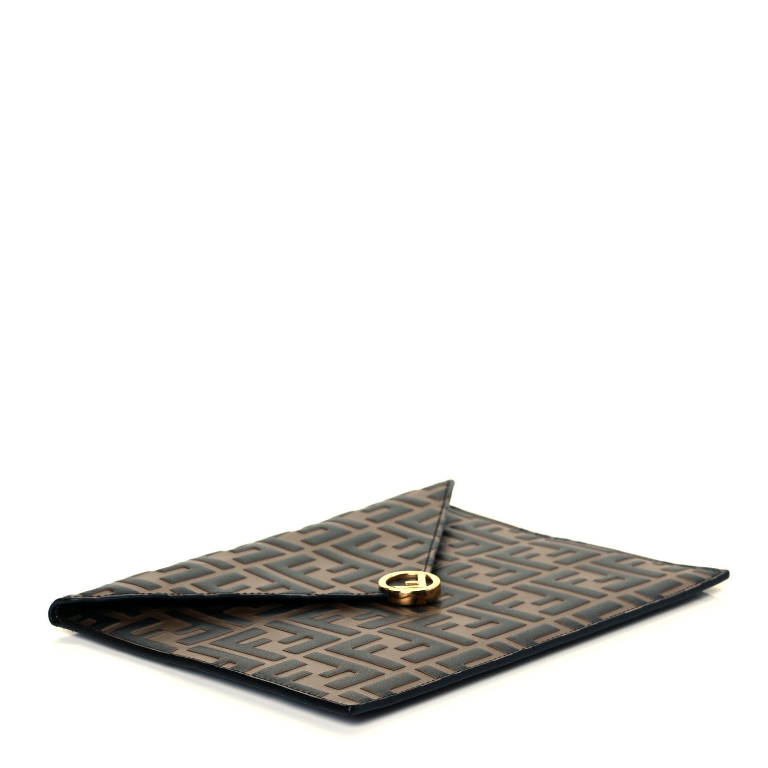 Fendi Vitello Soft F is Fendi Bi-Color FF 1974 Embossed Envelope Pouch Maya Black 3 of 8
