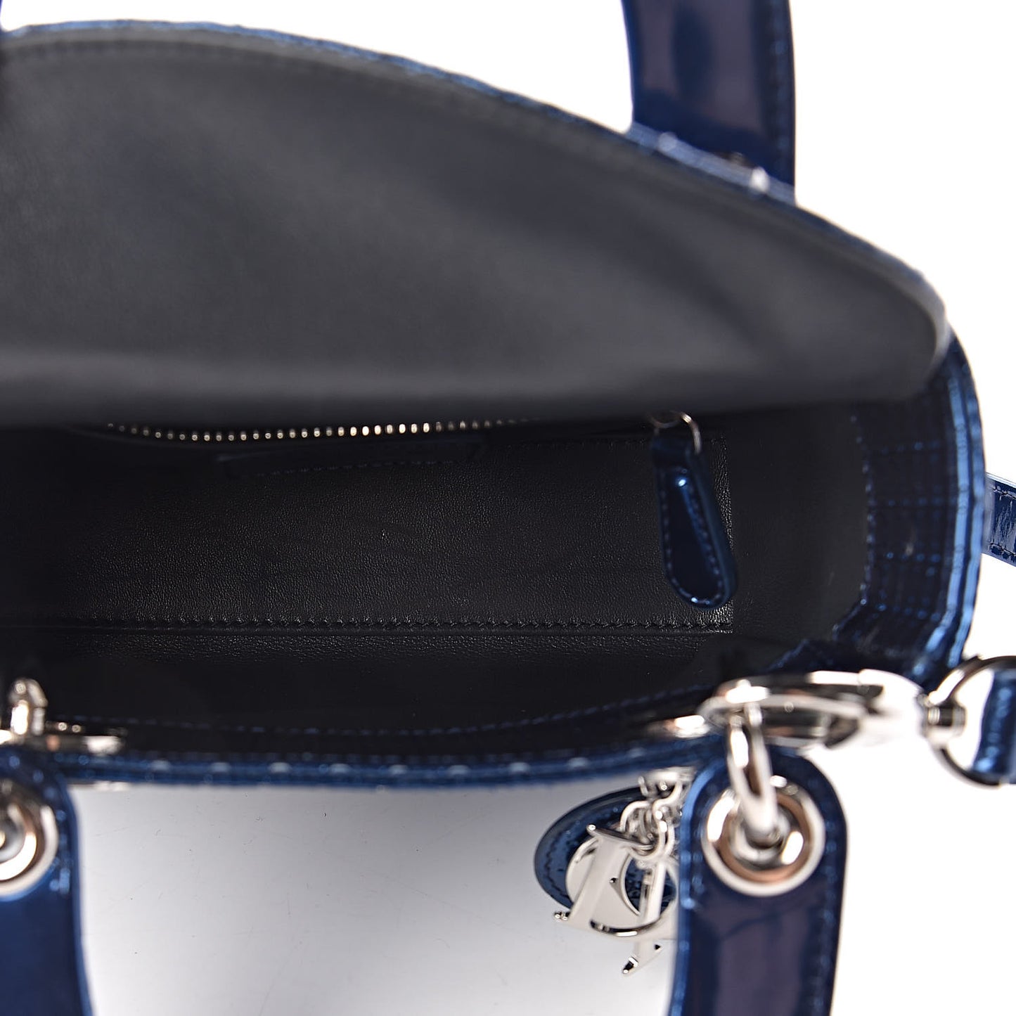 Metallic Patent Micro-Cannage Mini Lady Dior Blue