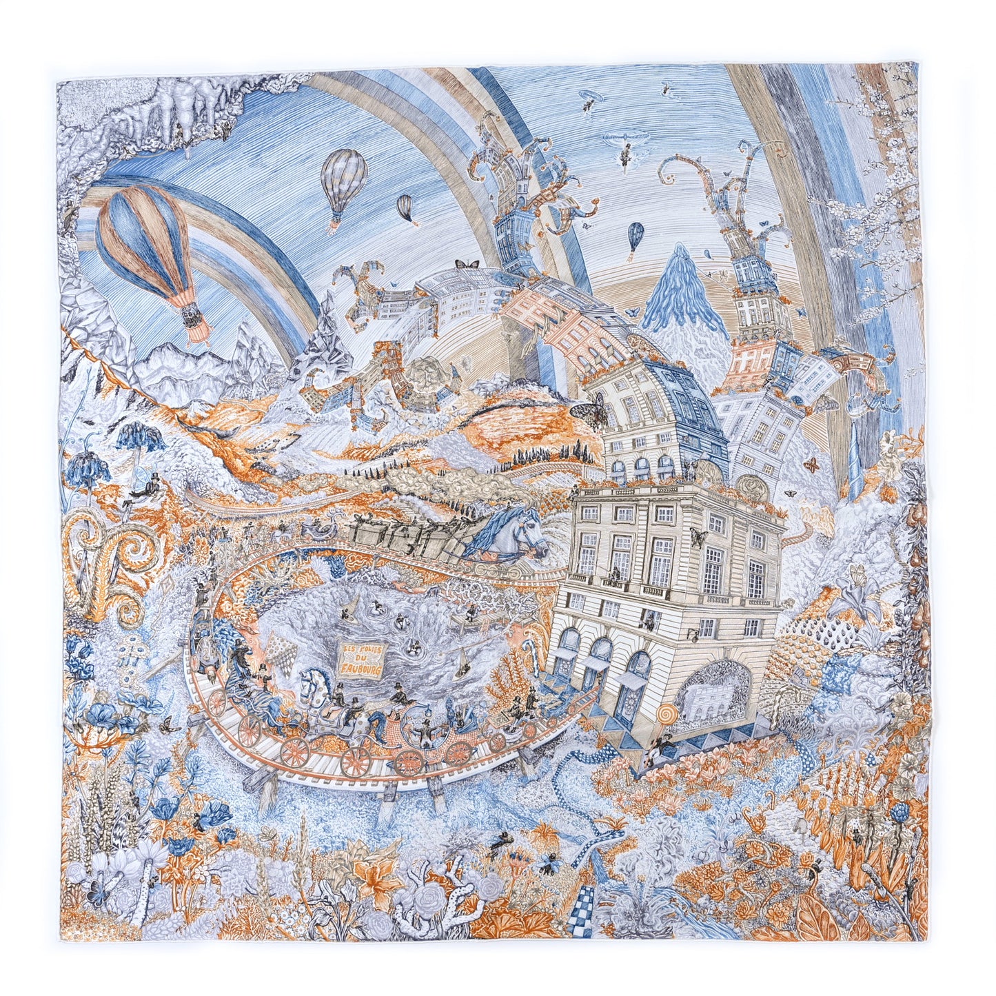 Silk Les Folies Du Faubourg Scarf 90 Bleu Jean Anthracite Cannelle