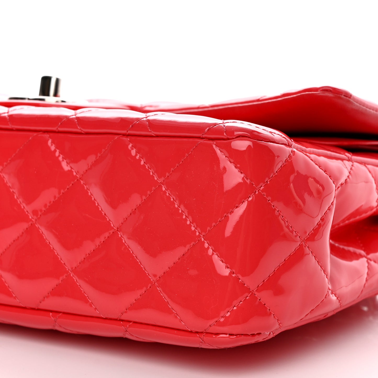 Patent Calfskin Quilted Medium Double Flap Red