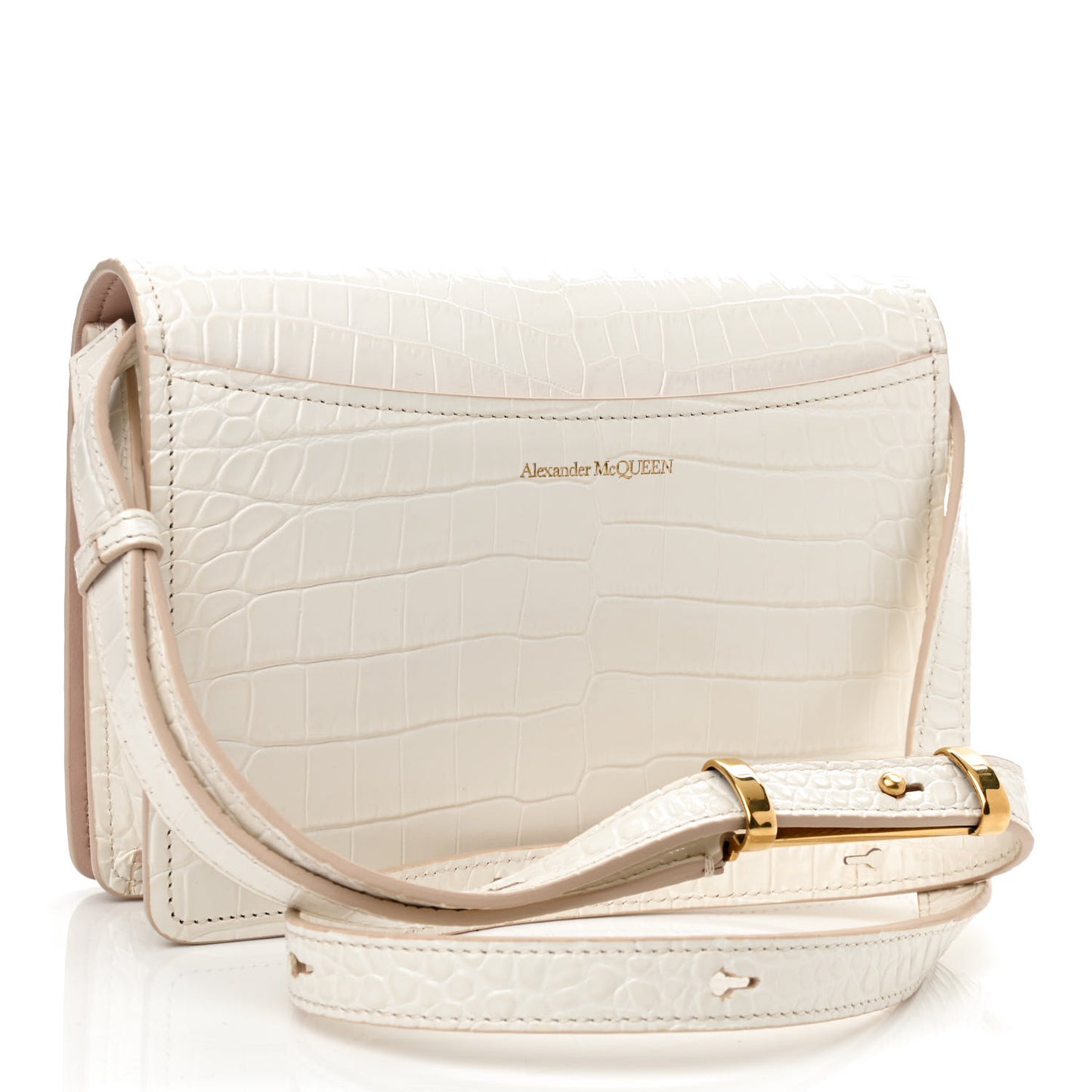 Crocodile Embossed Calfskin Four Ring Knuckle Crossbody Bag Soft Ivory