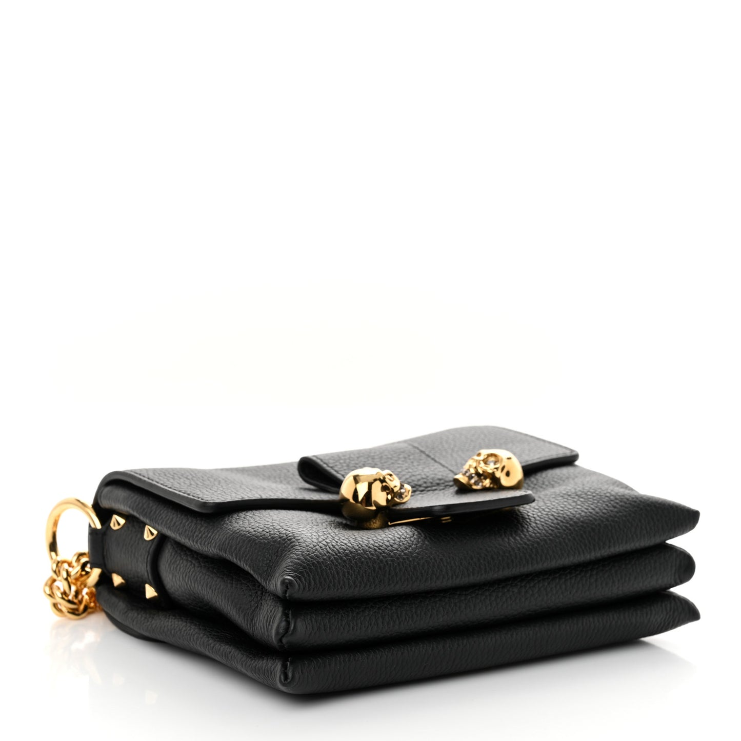 Calfskin Small Twin Skull Chain Crossbody Black