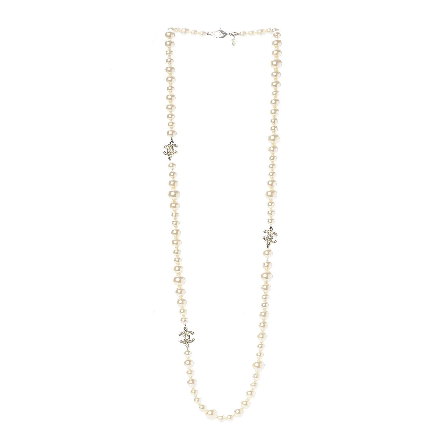 Chanel Pearl Baguette Crystal CC Long Necklace Gold 3 of 7