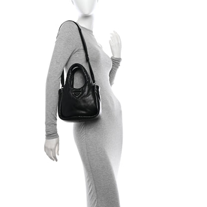 Prada Nappa Soft Padded Small Double Handled Shoulder Bag Black 2 of 9