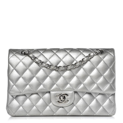 Chanel Metallic Lambskin Quilted Medium Double Flap Silver 1 of 15