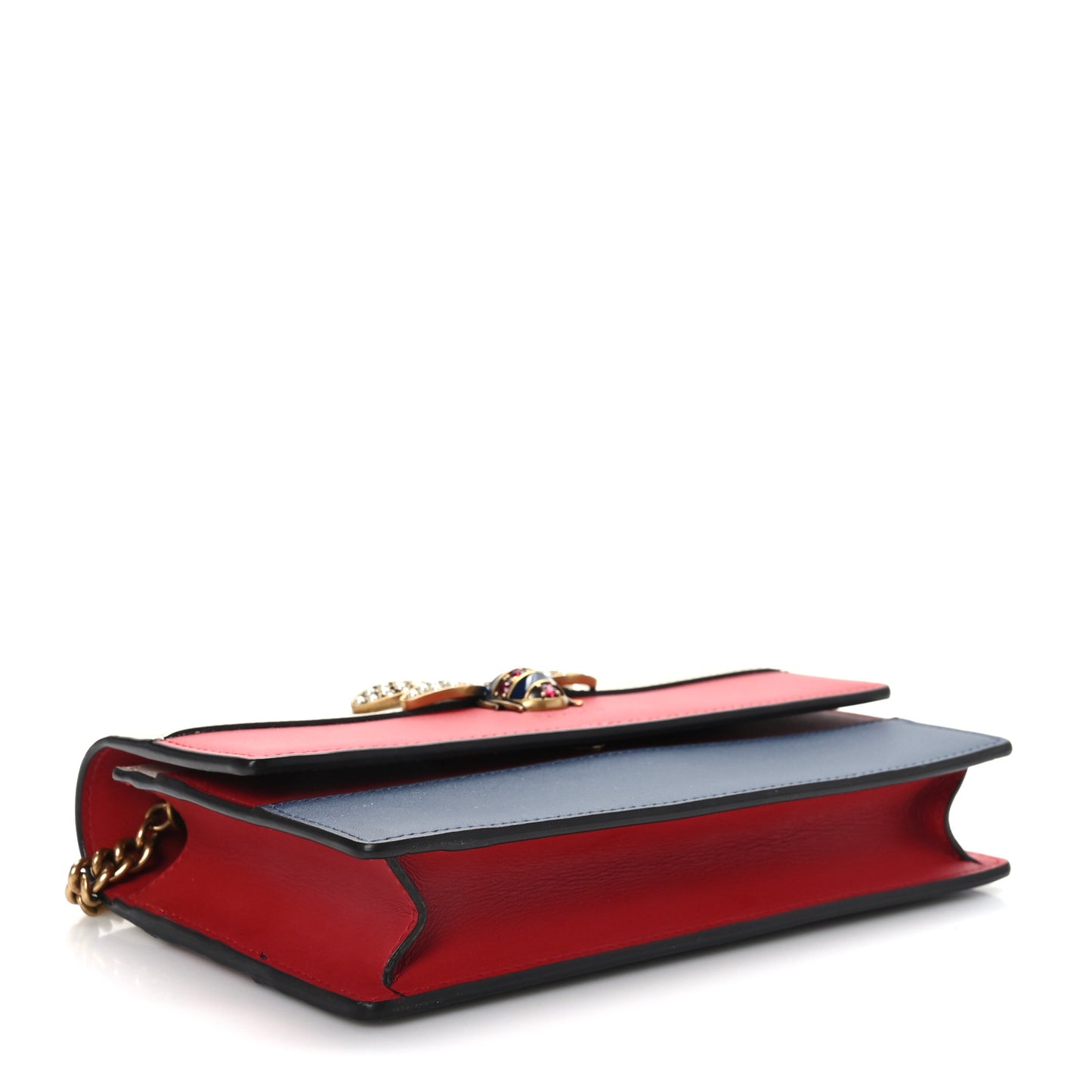 Calfskin Queen Margaret Chain Wallet Blue Agata Hibiscus Red Mystic White