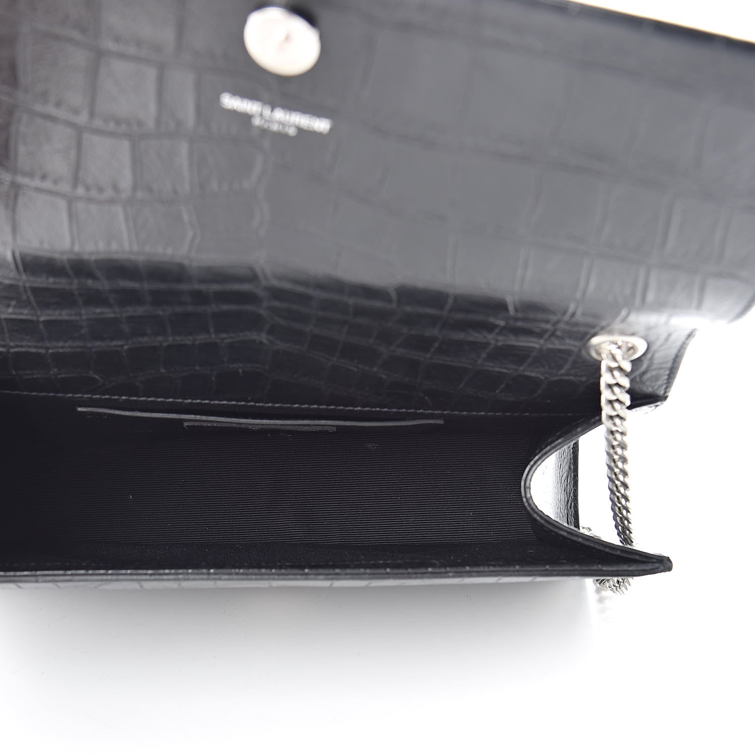 Saint Laurent Calfskin Crocodile Embossed Medium Classic Monogram Kate Tassel Satchel Black 5 of 10