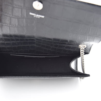 Saint Laurent Calfskin Crocodile Embossed Medium Classic Monogram Kate Tassel Satchel Black 5 of 10