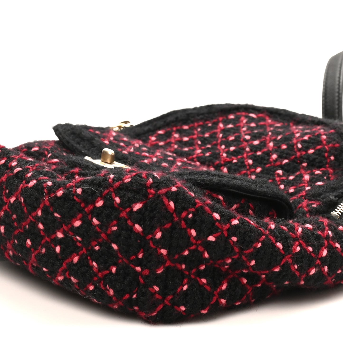 Tweed Front Pocket Backpack Black Pink