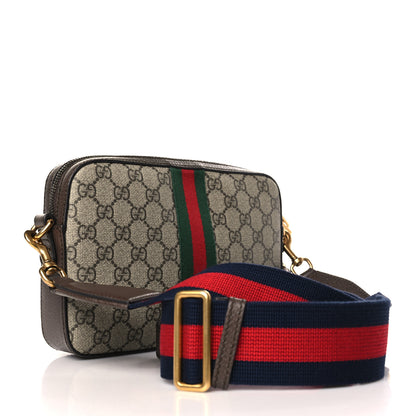Gucci GG Supreme Monogram Textured Dollar Calfskin Web Ophidia Wristlet Shoulder Bag Beige Ebony New Acero 3 of 9