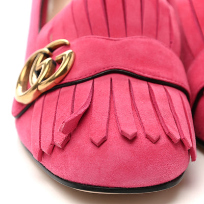 Gucci Kid Scamosciato GG Marmont Fringe 50mm Loafer Pumps 39 Hot Pink 6 of 10