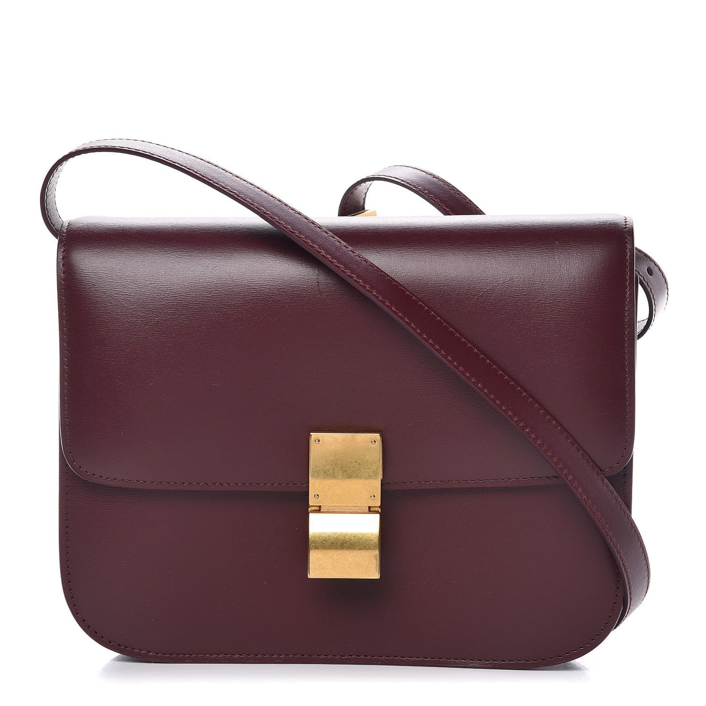 Box Calfskin Medium Classic Box Flap Bag Burgundy