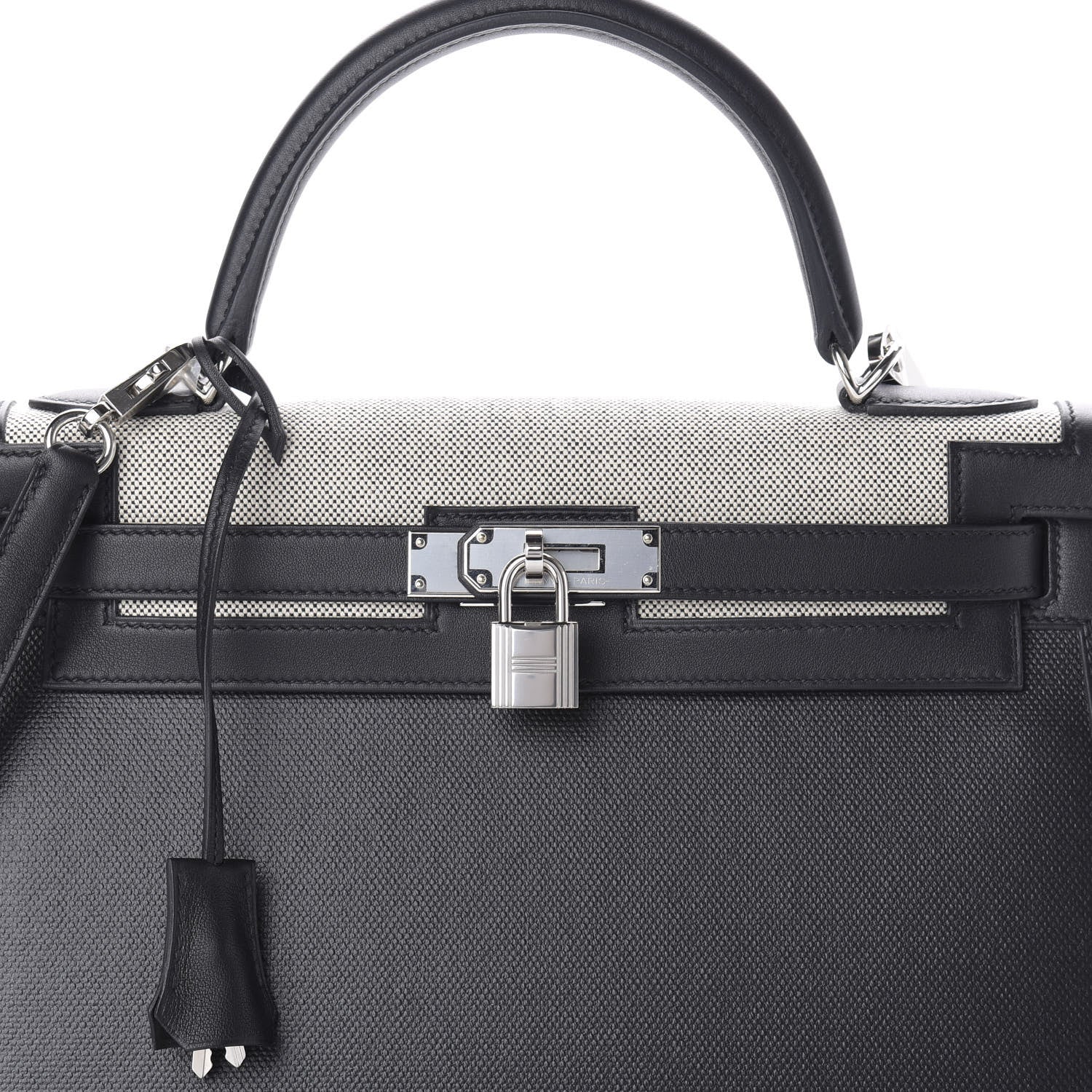 Hermes Berline Toile Swift Kelly Sellier 32 Black Ecru 11 of 12