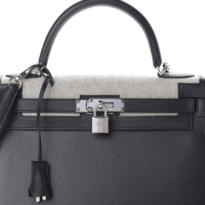 Hermes Berline Toile Swift Kelly Sellier 32 Black Ecru 11 of 12