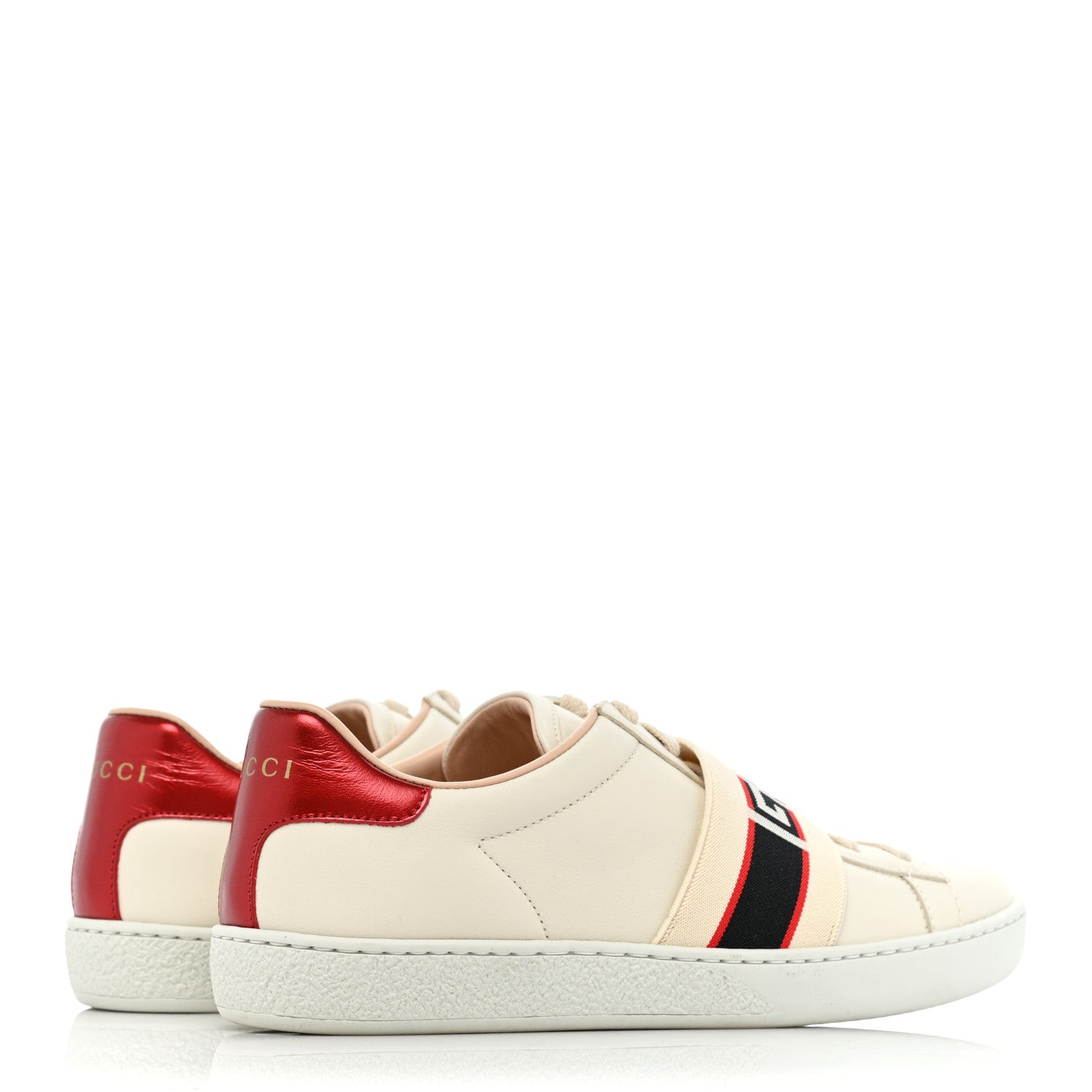 Gucci Calfskin Stripe Womens New Ace Sneakers 36 New Mystic White Ecru Red Flame 5 of 11