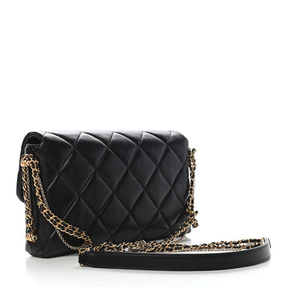 Chanel Lambskin Quilted Crush On Chains Flap Bag Black 2 of 9