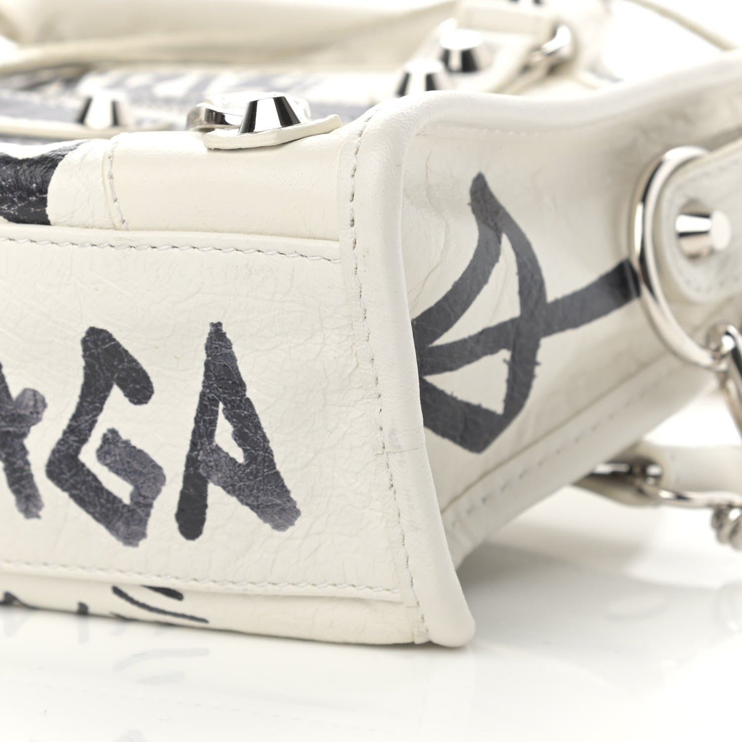 Balenciaga Agneau Arena Graffiti All Over Classic Silver Hardware Mini City White Black 10 of 13
