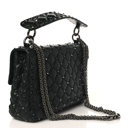 Valentino Garavani Craquele Nappa Butterfly Crystal Medium Rockstud Spike Shoulder Bag Black 2 of 8