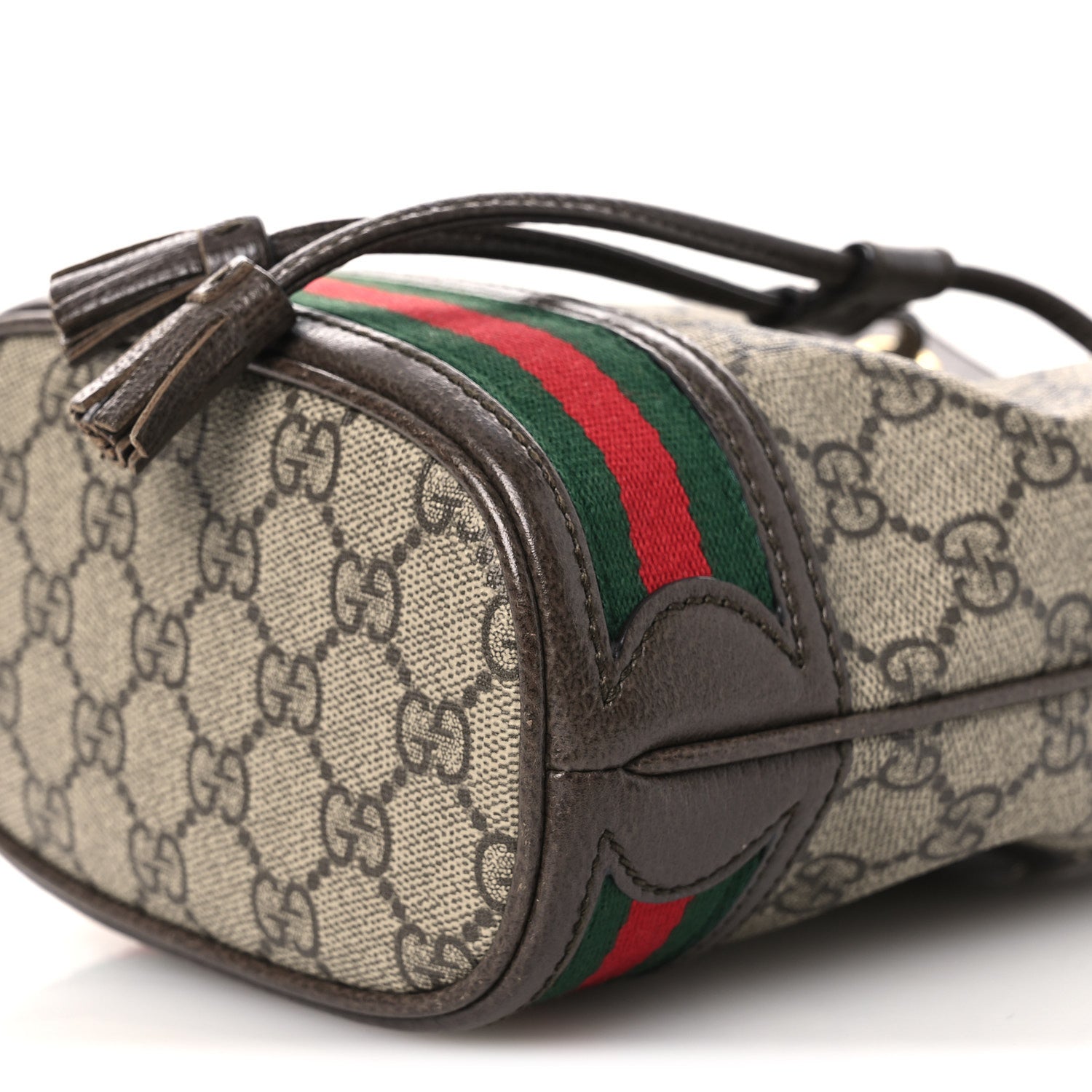 Gucci GG Supreme Monogram Web Mini Ophidia Bucket Bag Brown 9 of 11