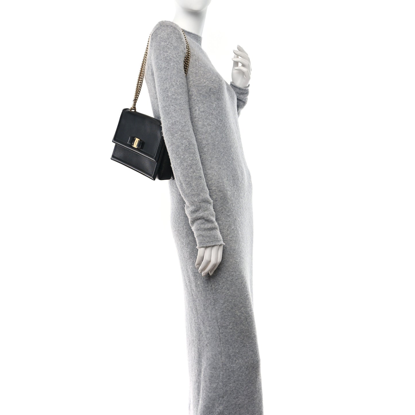 SALVATORE FERRAGAMO Hammered Calfskin Vara Bow Chain Flap Crossbody Black