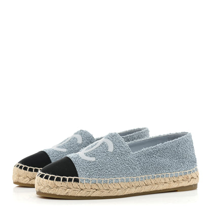 Chanel Fabric Grosgrain CC Espadrilles 37 Blue Light Gray Black 3 of 10