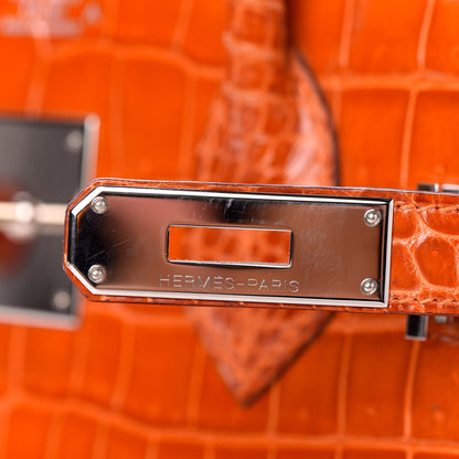 Hermes Shiny Porosus Crocodile Birkin 30 Orange 18 of 29