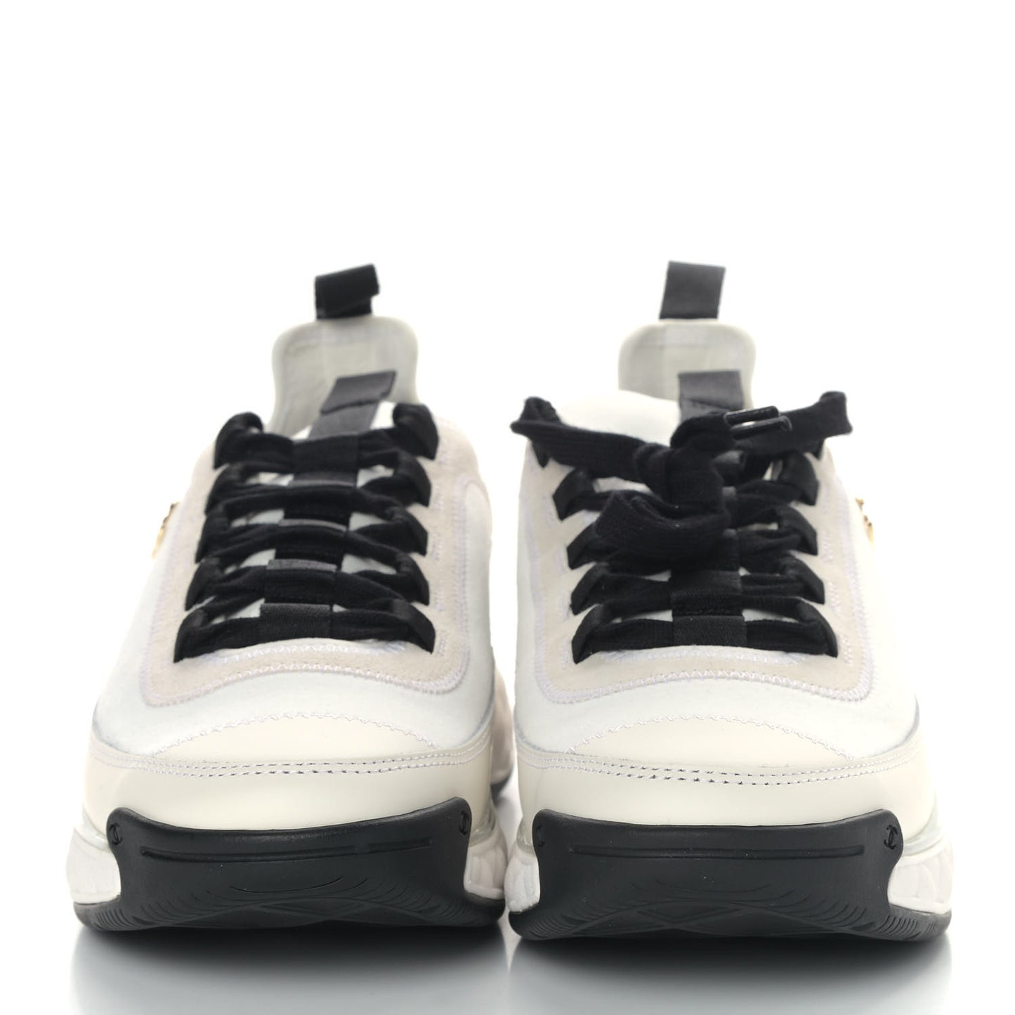 Velvet Calfskin Mixed Fibers CC Sneakers 38 Ivory Black