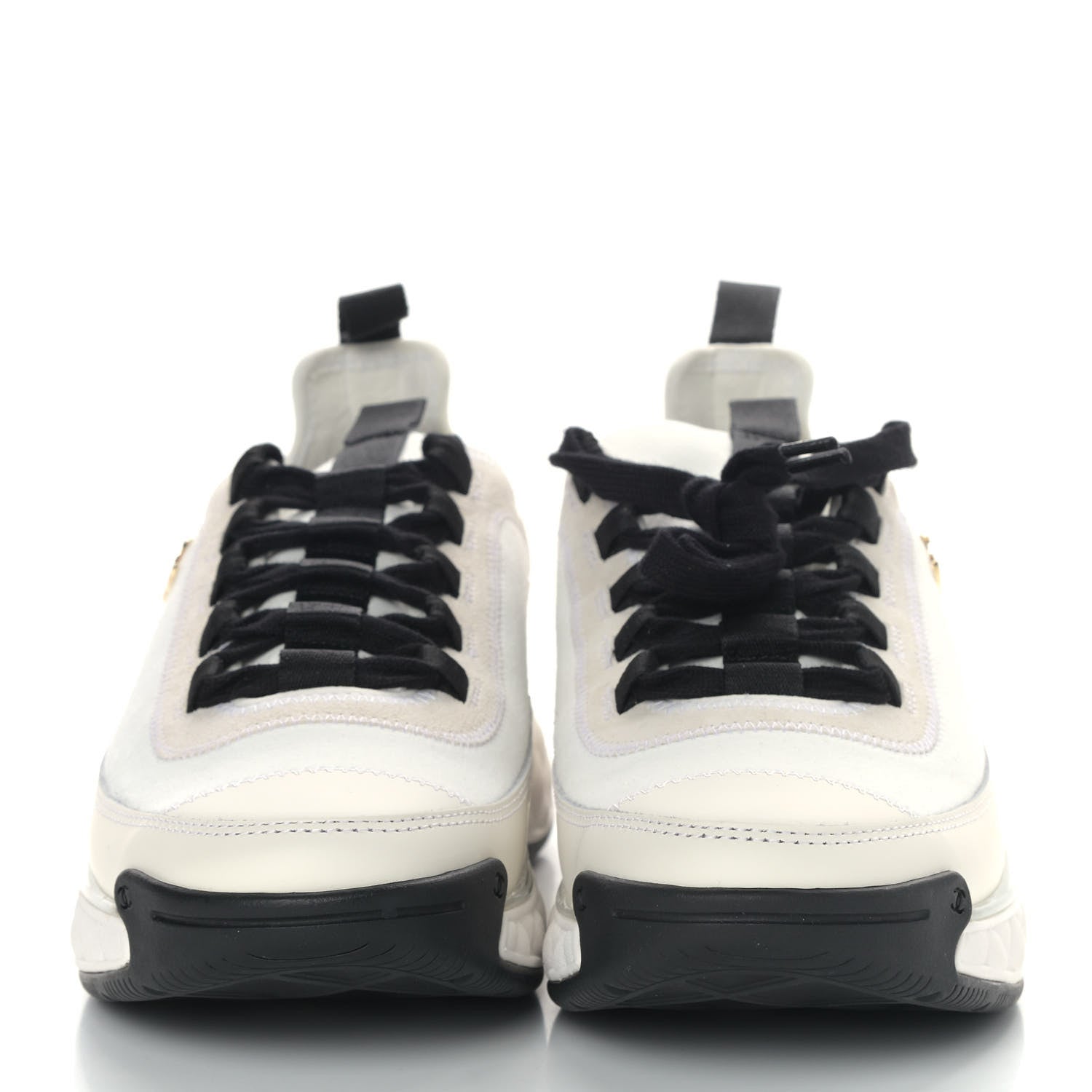 Chanel Velvet Calfskin Mixed Fibers CC Sneakers 38 Ivory Black 2 of 7
