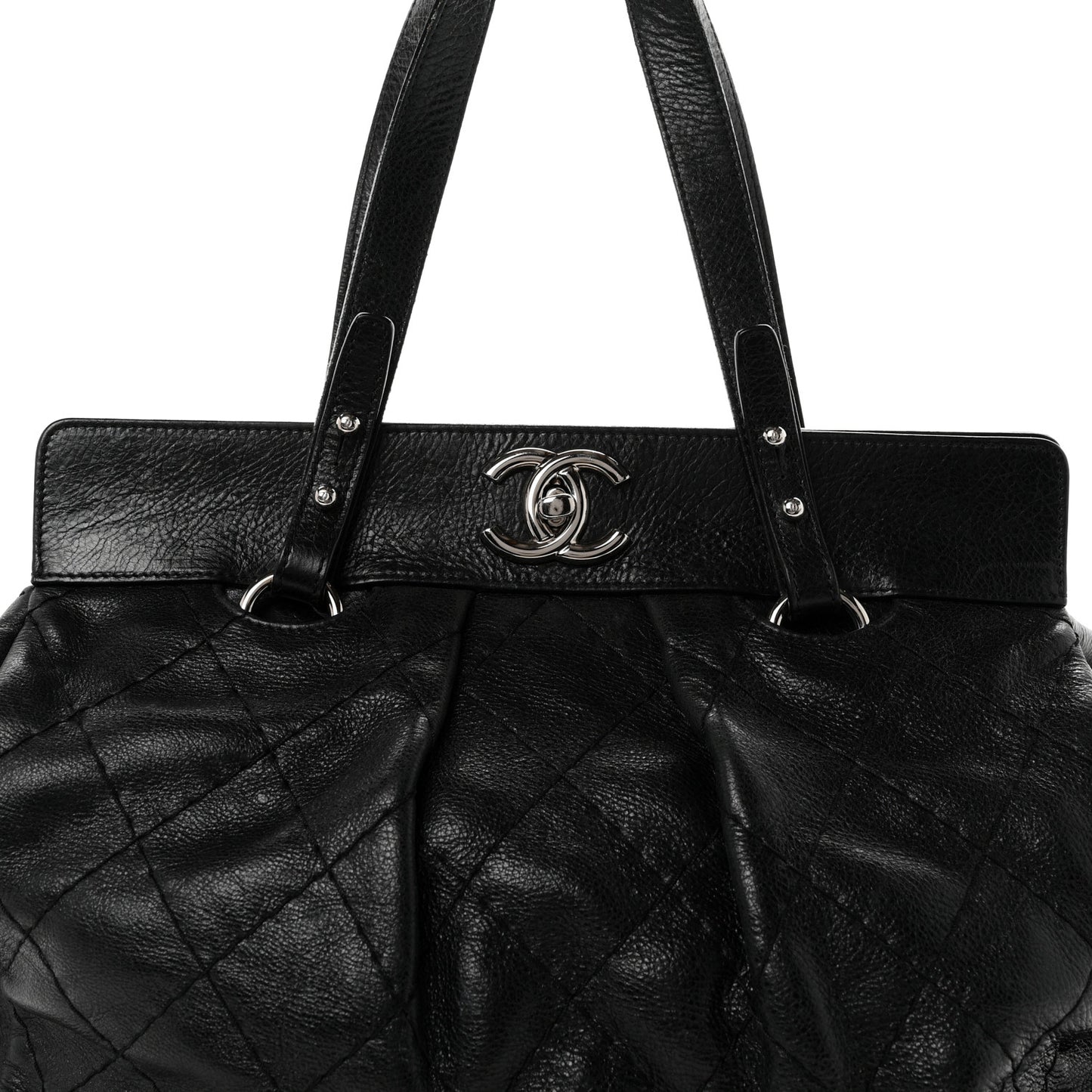 Glazed Calfskin Large On The Road Large Frame Tote Black