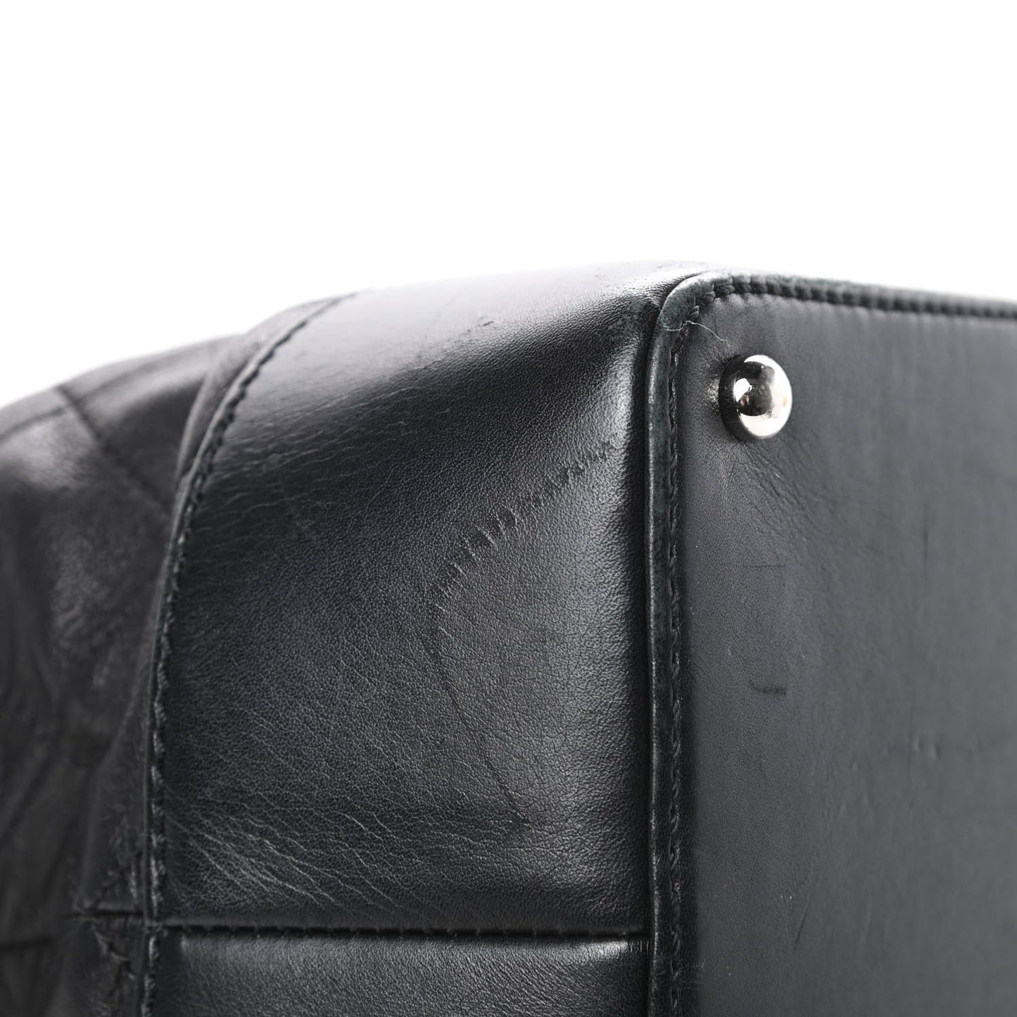 Calfskin Stitched Large VIP Shopping Tote Black