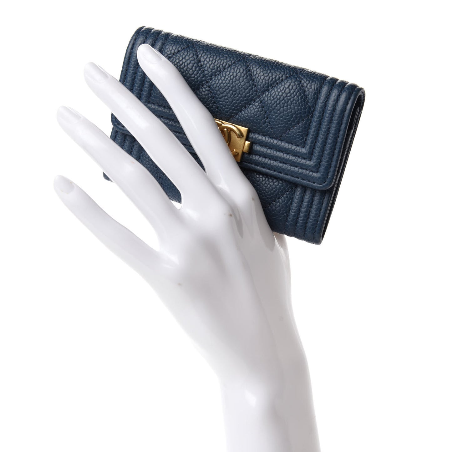 Caviar Quilted Boy Flap Card Holder Blue