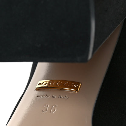 Gucci Silk Satin Pearl Studded Luna Bow Pumps 36 Black Gold 7 of 8