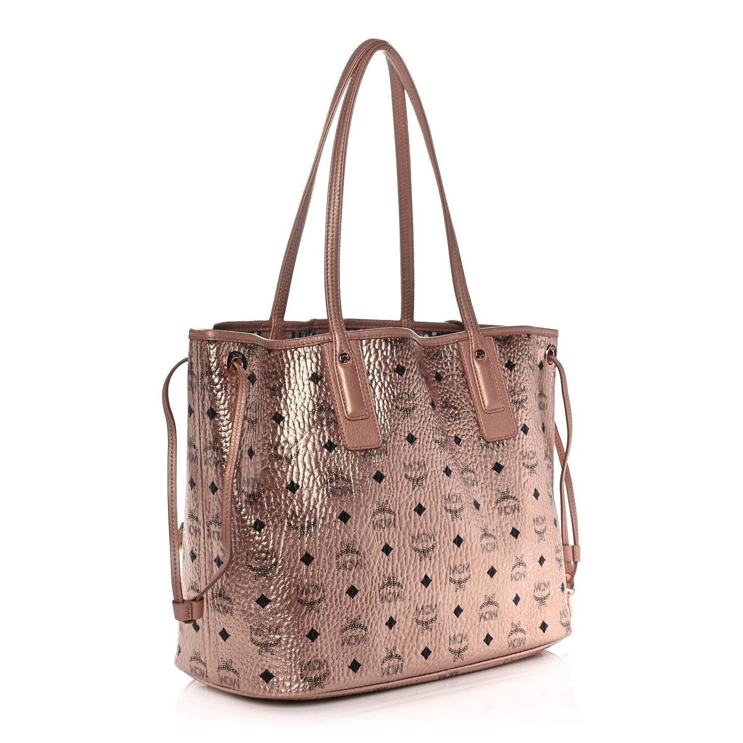 MCM Metallic Visetos Medium Liz Reversible Shopper Tote Champagne Gold 3 of 11