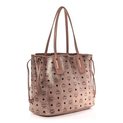 MCM Metallic Visetos Medium Liz Reversible Shopper Tote Champagne Gold 3 of 11