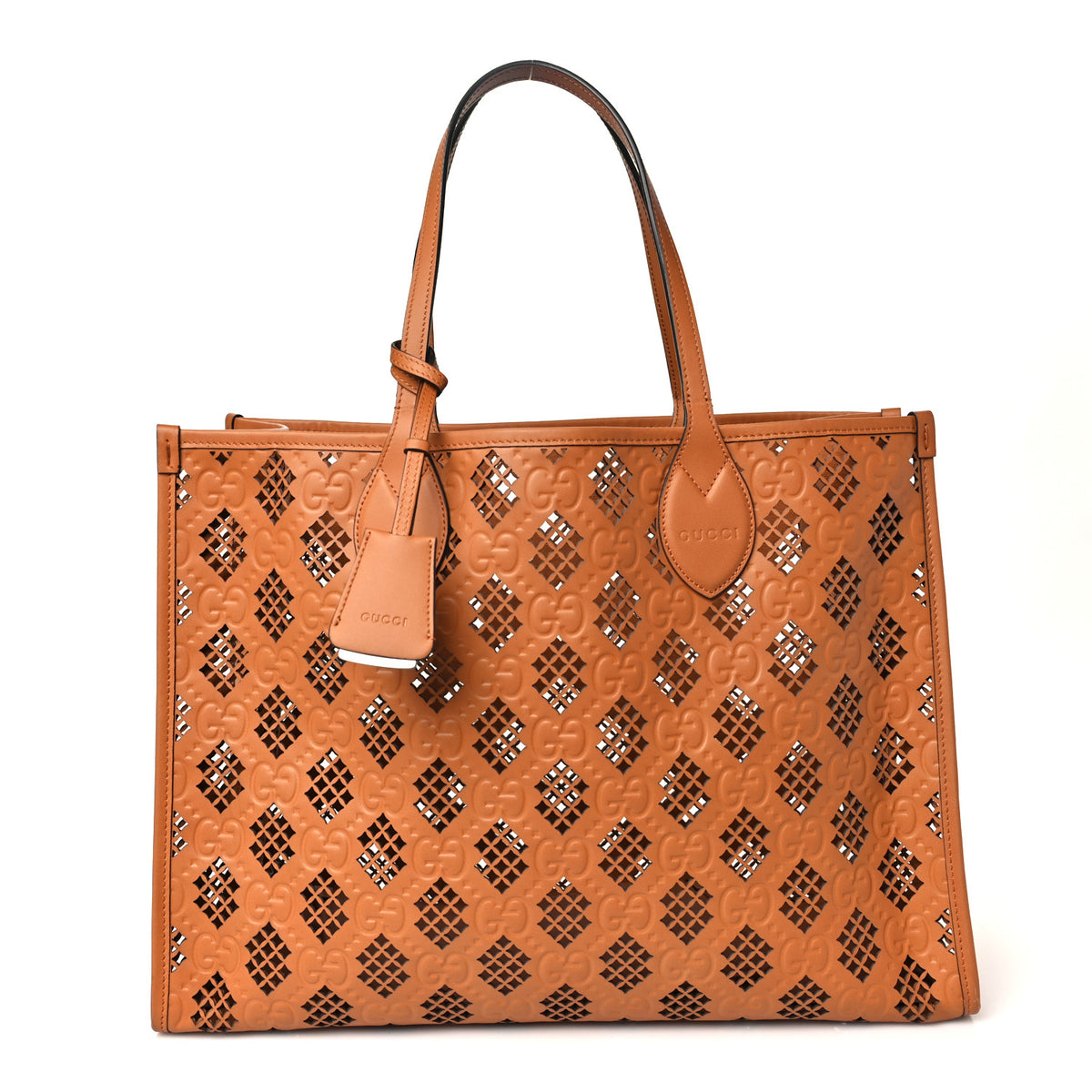 Gucci Calfskin GG Monogram Diamond Cut Medium Ophidia Tote Bag Brown 1 of 10