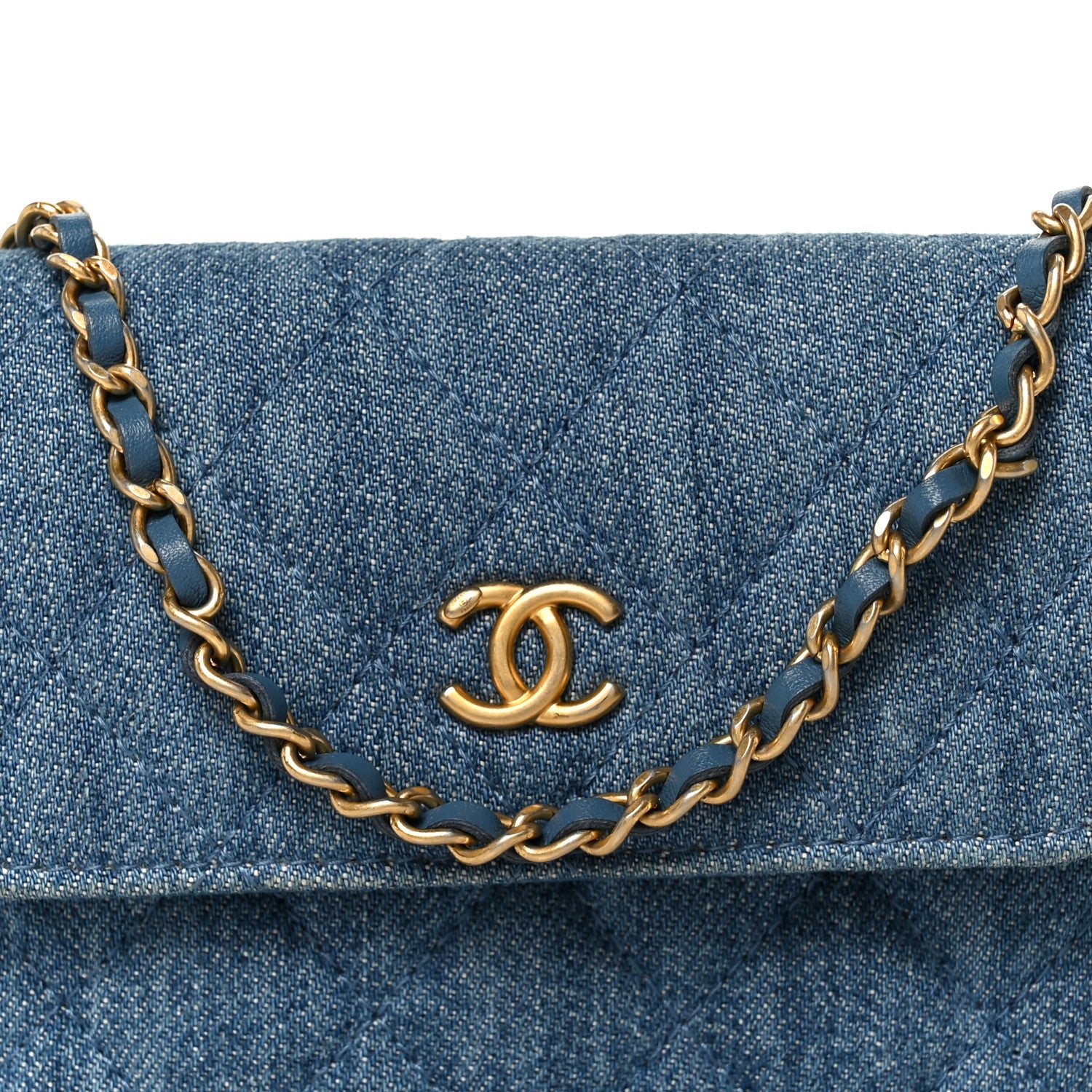Chanel Denim Quilted CC Pearl Crush Clutch With Chain Blue 9 of 11
