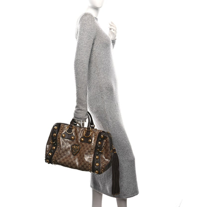 Gucci Crystal Monogram Studded Large Babouska Boston Dark Brown 2 of 10