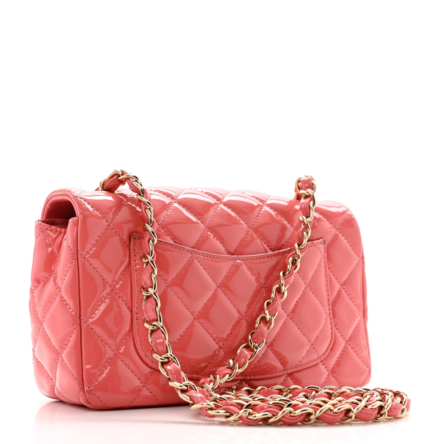Patent Calfskin Quilted Mini Rectangular Flap Pink