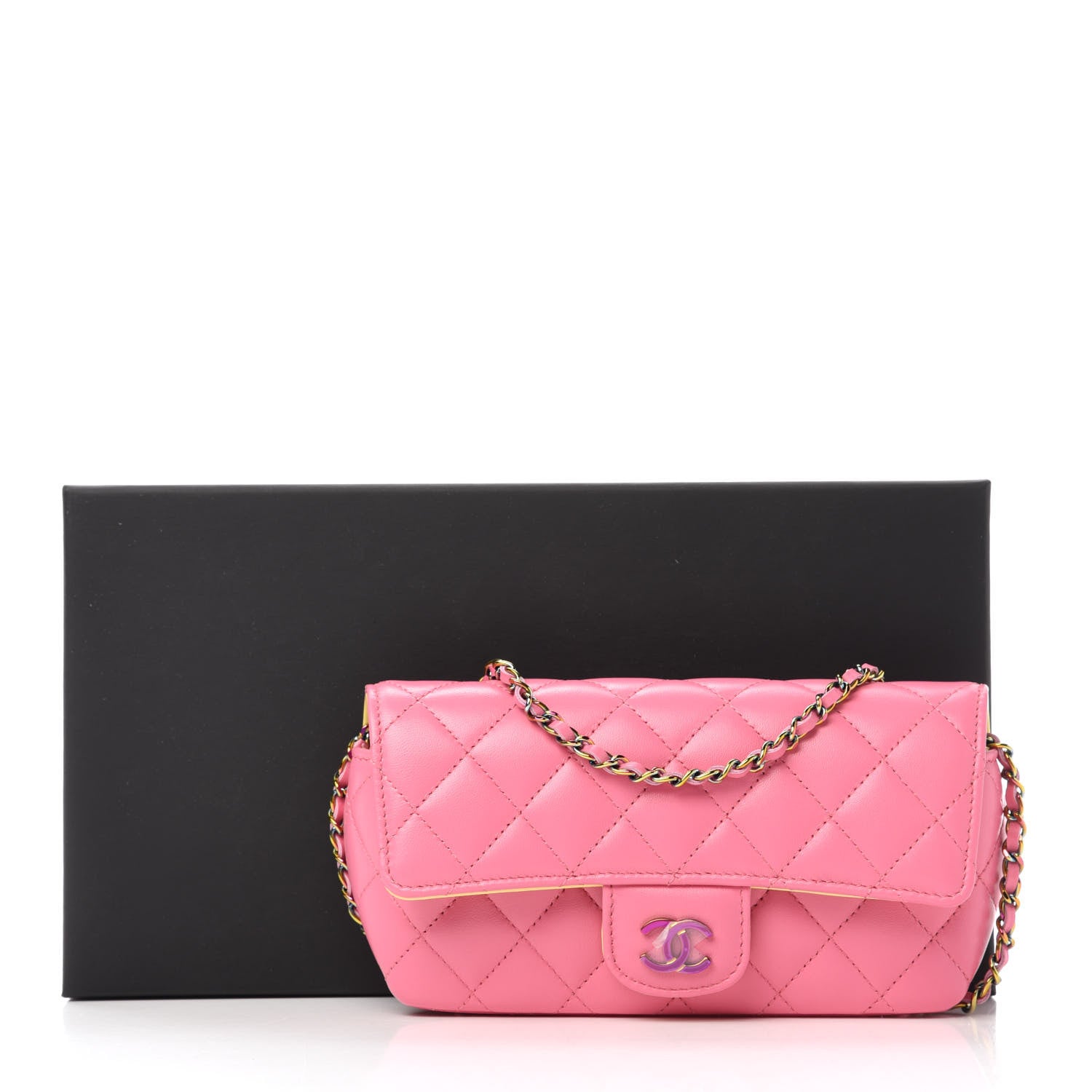 Chanel Lambskin Quilted Glasses Case With Chain Pink Yellow 12 of 12