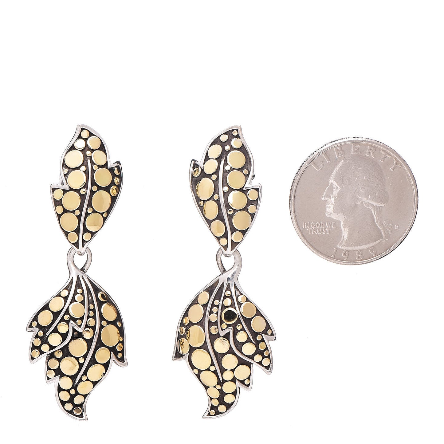 Sterling Silver 18K Yellow Gold Ayu Leaf Drop Earrings