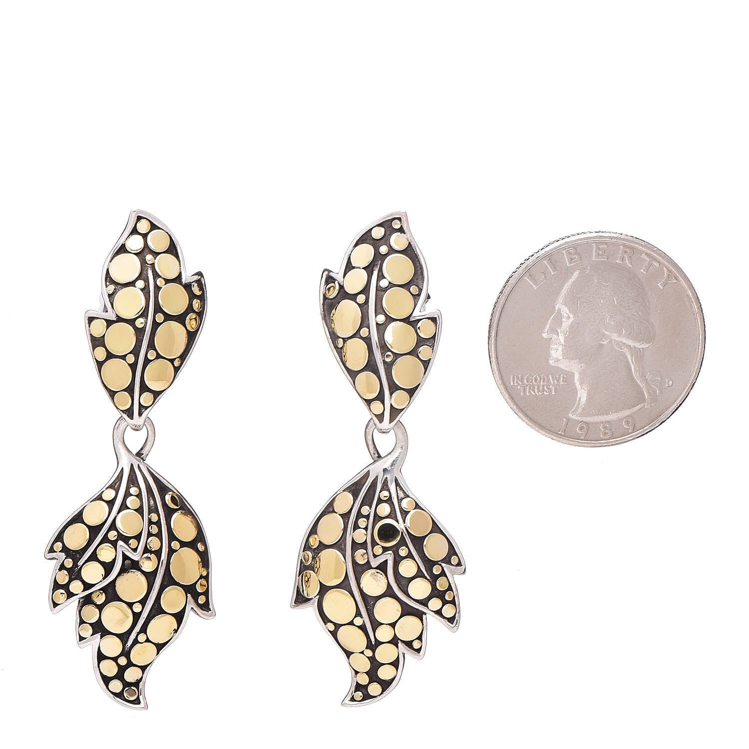 John Hardy Sterling Silver 18K Yellow Gold Ayu Leaf Drop Earrings 2 of 4