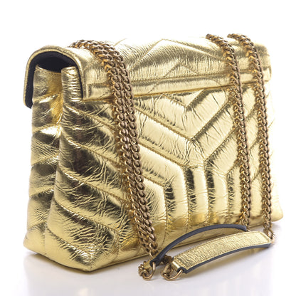 Saint Laurent Metallic Calfskin Y Quilted Small Loulou Monogram Chain Satchel Gold 3 of 12