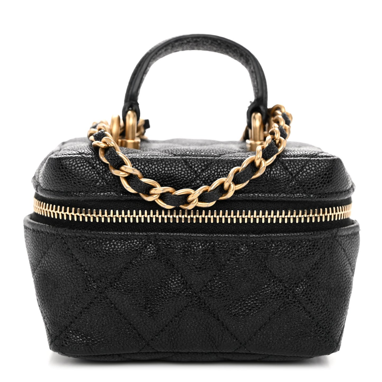 Caviar Quilted Mini Top Handle Vanity With Chain Black
