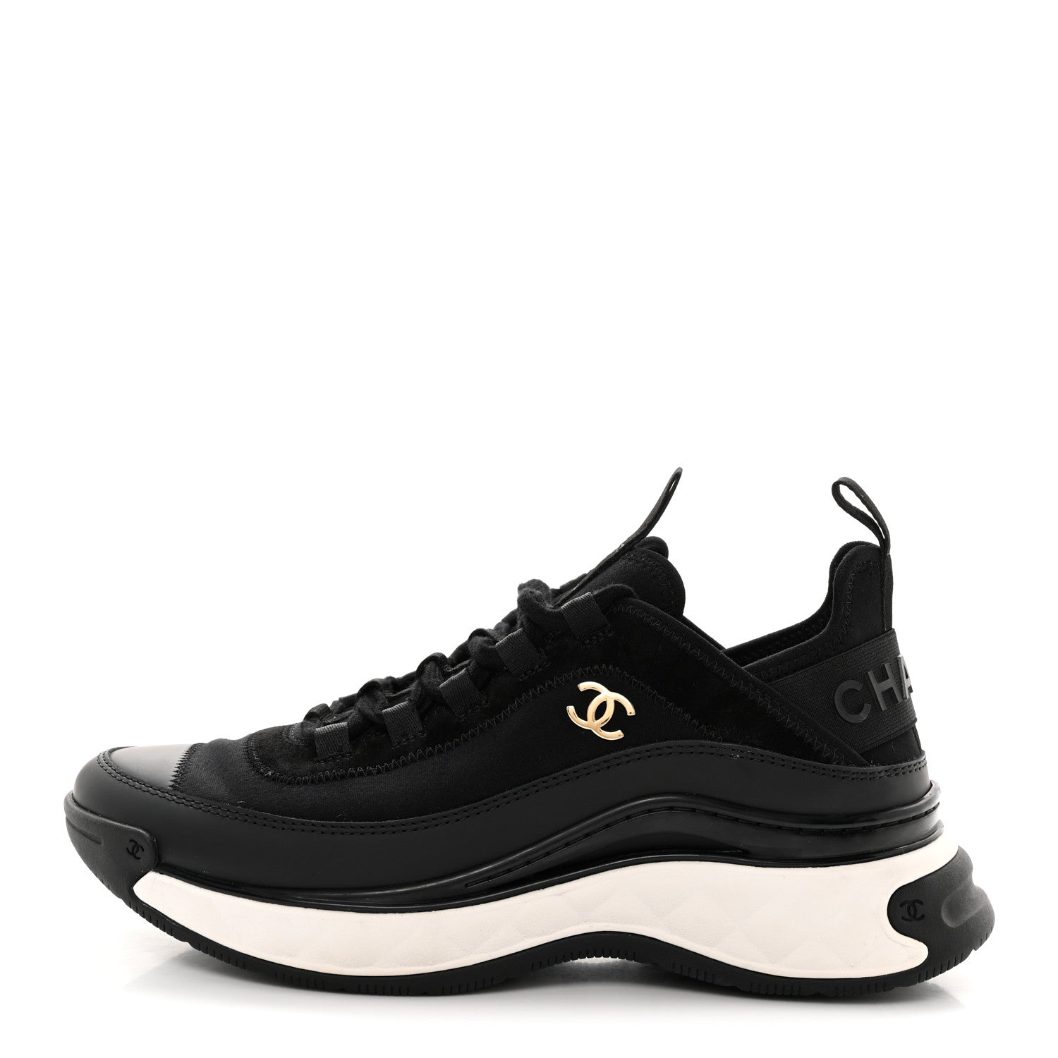 Chanel Velvet Calfskin Mixed Fibers CC Sneakers 37.5 Black 1 of 13