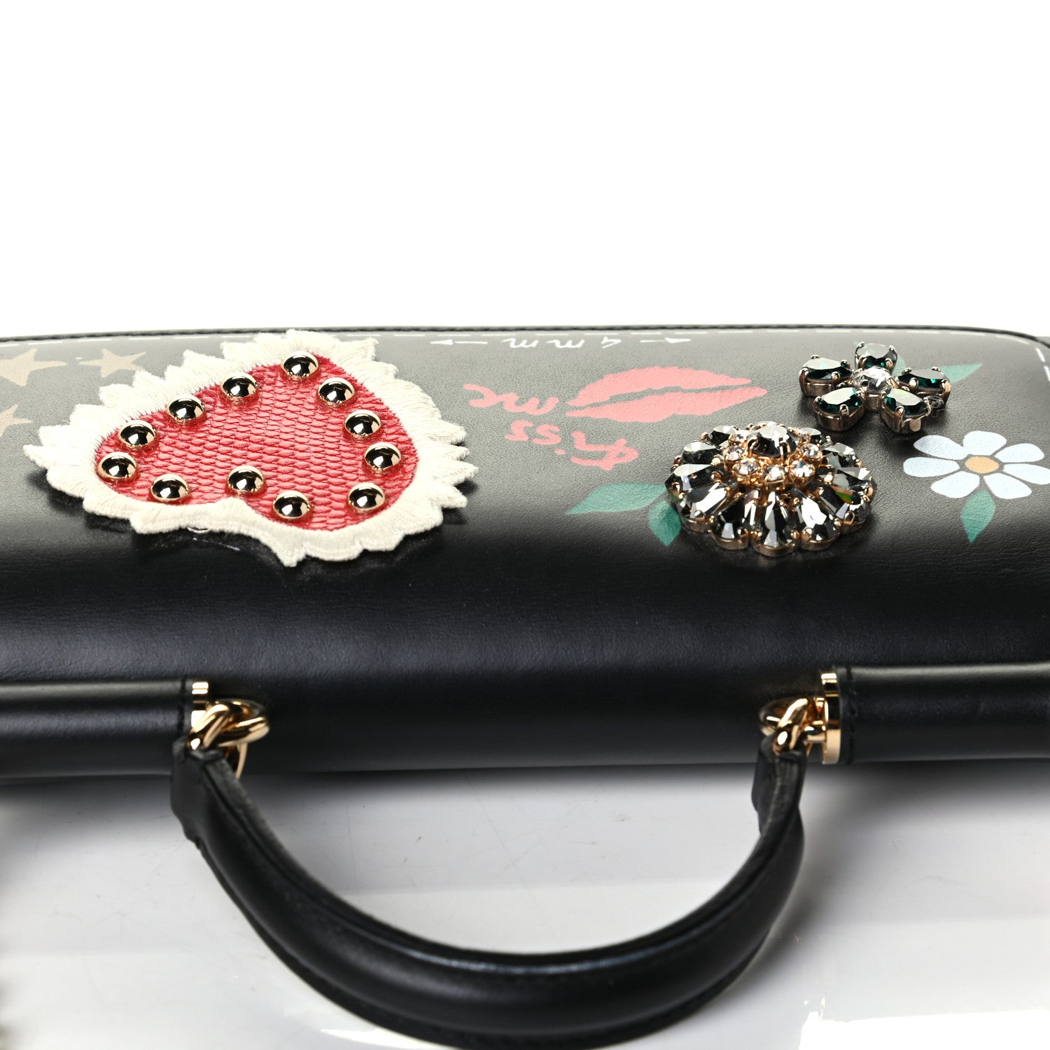 Dolce & Gabbana Calfskin Crystal Embellished Mini Von Bag Black 7 of 7