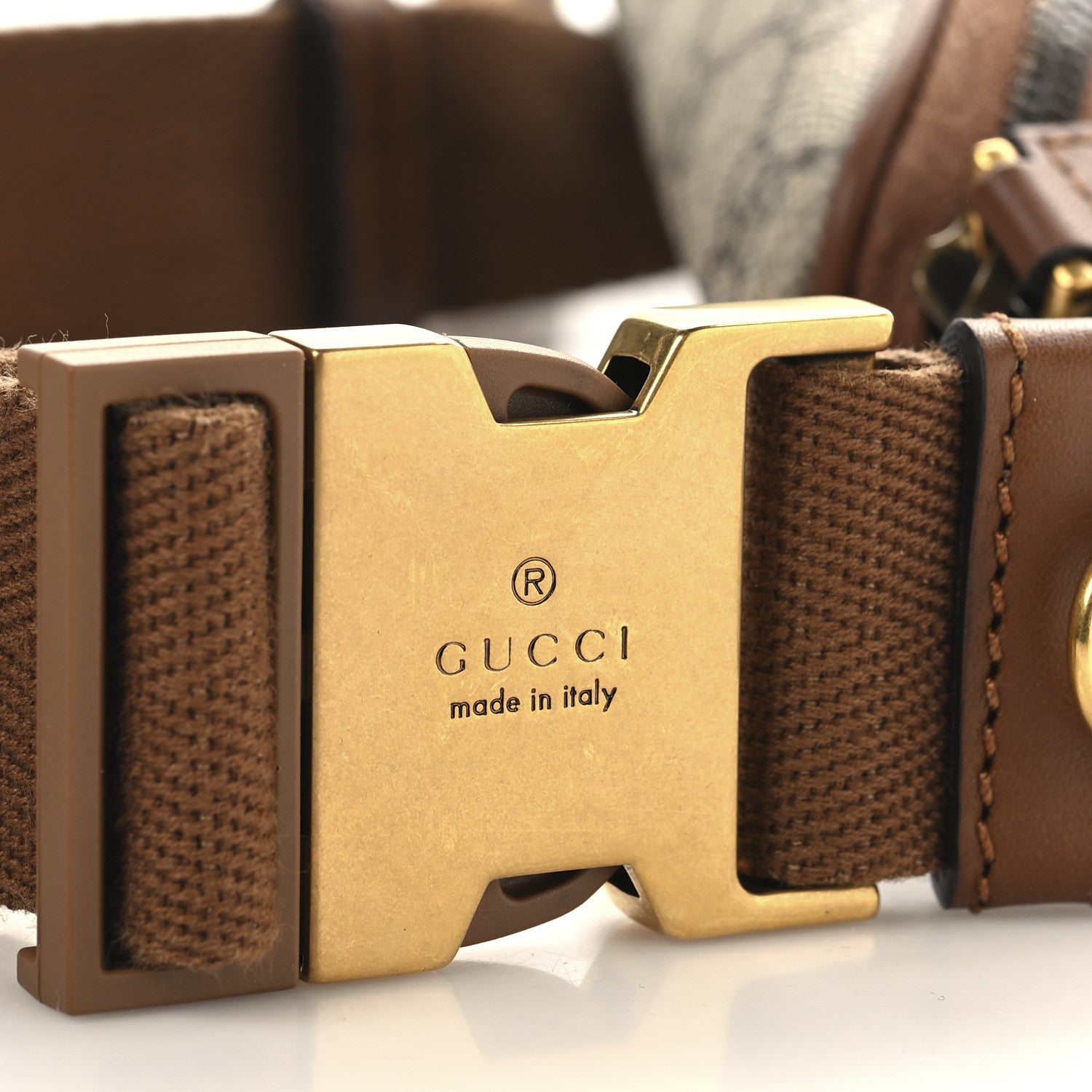 Gucci GG Supreme Monogram Emblem Calfskin Small Belt Bag Beige Dark Brown 12 of 12