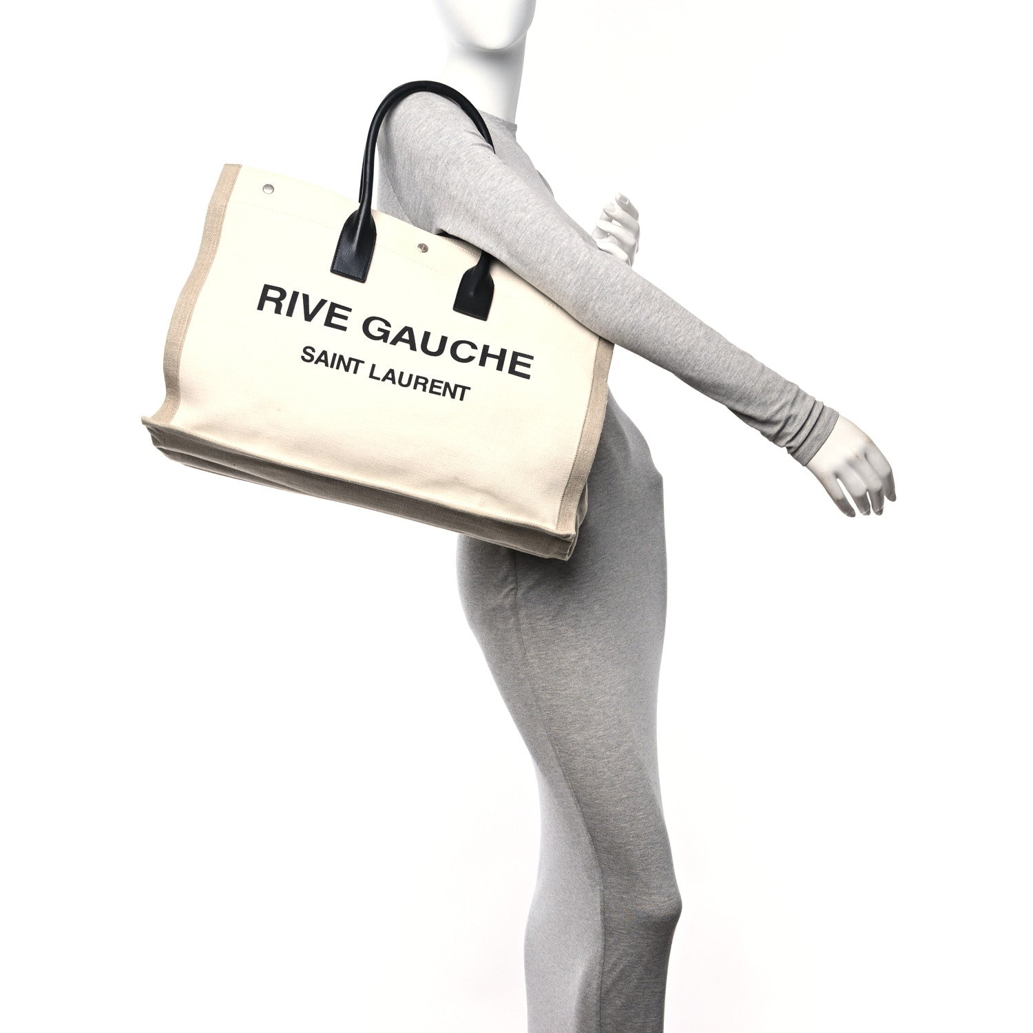 Saint Laurent Linen Calfskin Rive Gauche Tote Optic White 2 of 10