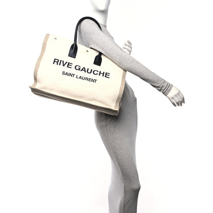 Saint Laurent Linen Calfskin Rive Gauche Tote Optic White 2 of 10