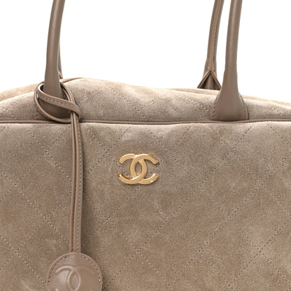 Chanel Suede Calfskin Large Perfect Bowling Bag Dark Beige 8 of 11